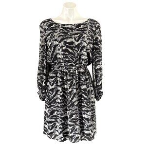 Alice + Olivia Black & White Abstract Print Long Sleeve Dress, Women's Size L